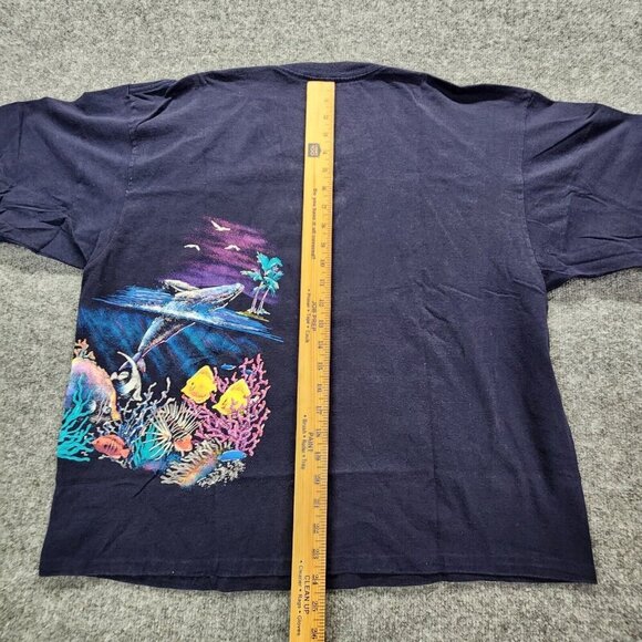 XL Cropped Vtg 90s Hazelwoods Dolphins Sea T-Shirt Made in USA Single Stitch - Picture 10 of 12